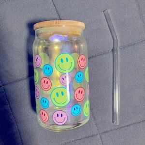 NEW Hand Crafted Glass Tumbler with Straw